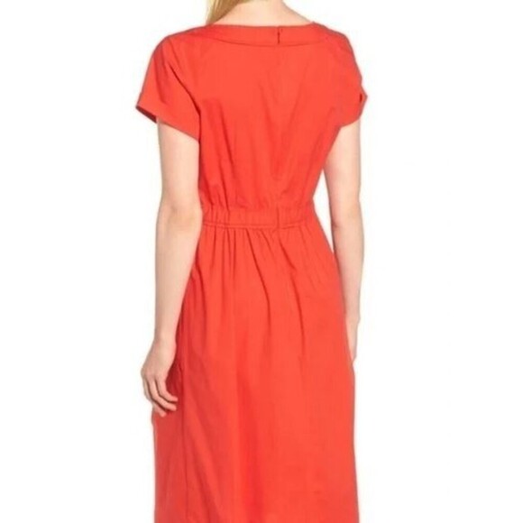 J. Crew Short Sleeve Cotton Poplin Red Orange Midi Dress Size 00 - Picture 3 of 14
